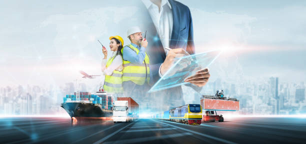 istock Business and technology digital future cargo logistics transportation import export concept, Engineer using radio communication working at industrial port, Container online checking control management 1474068600