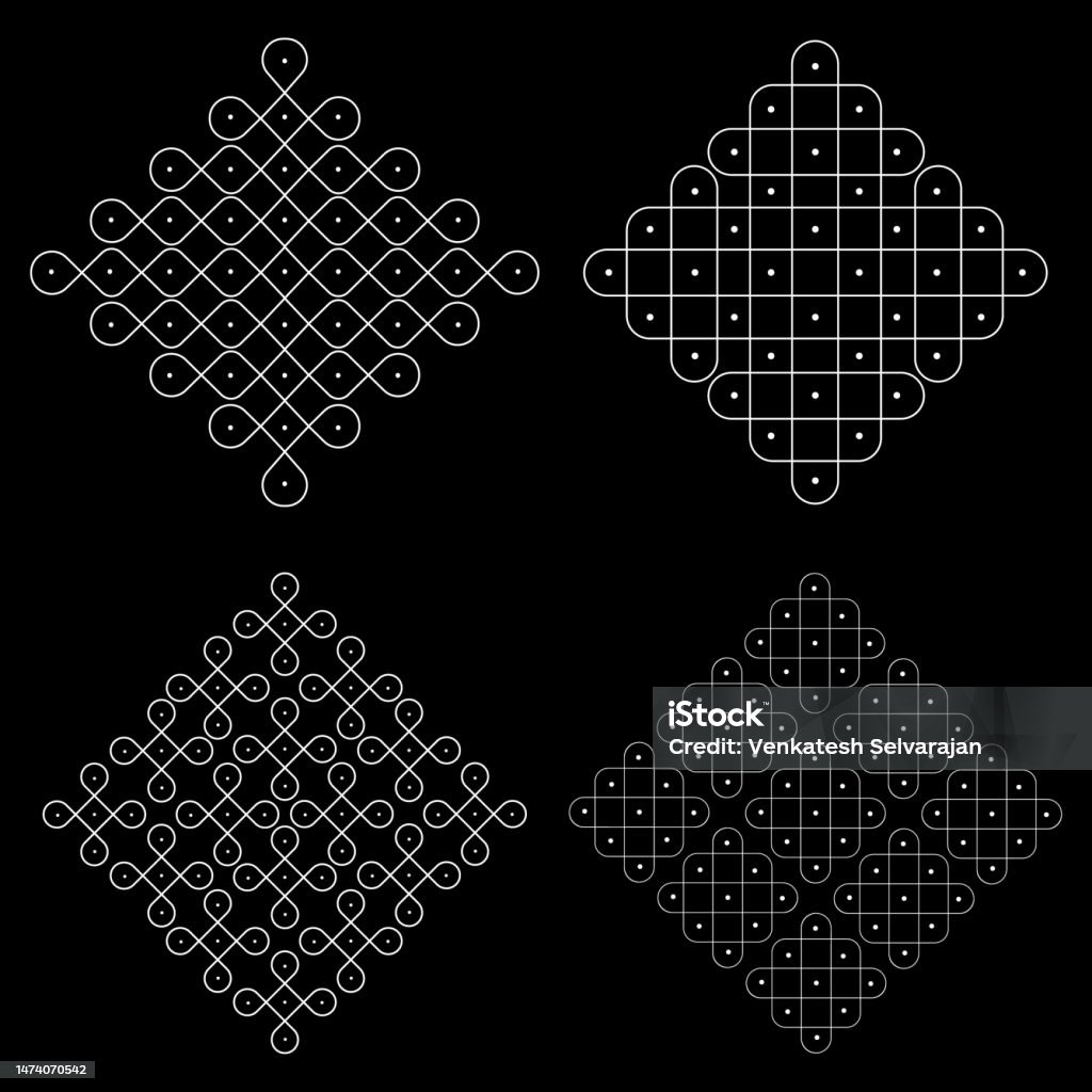 Sets Of Abstract Kolam With Dots Vector Illustration Stock ...