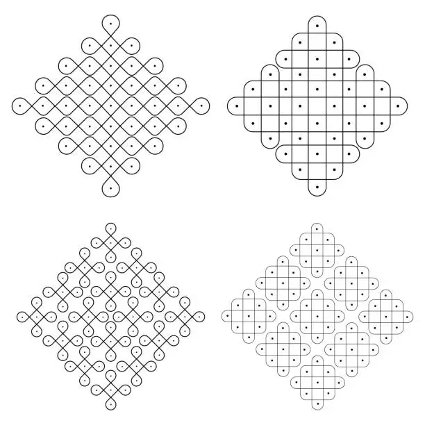 Vector illustration of sets of abstract kolam with dots vector illustration