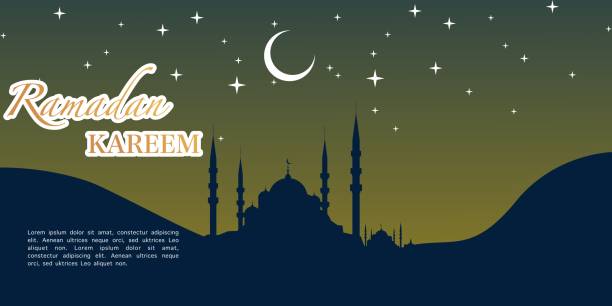 istock Ramadan Kareem illustration with mosque silhouette and starlight and moon 1474070820