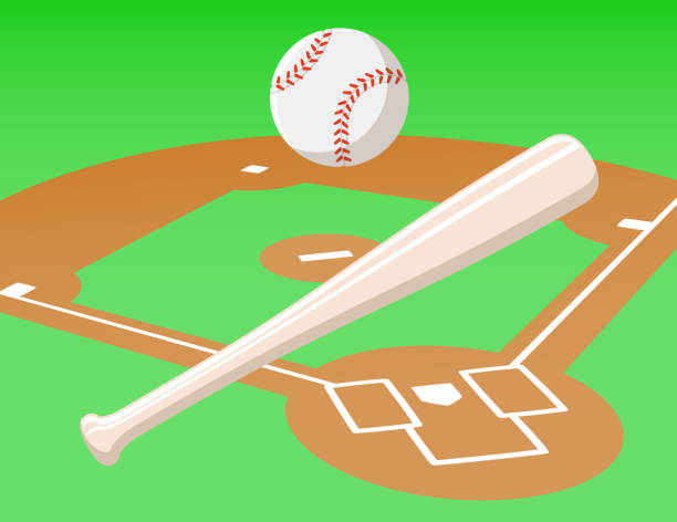 illustrazioni stock, clip art, cartoni animati e icone di tendenza di palla da baseball, mazza e terra. - 2nd base