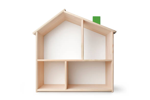 istock Wooden model house with shelves 1474076610