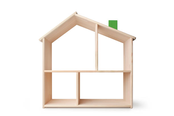 istock Wooden model house with shelves 1474076633