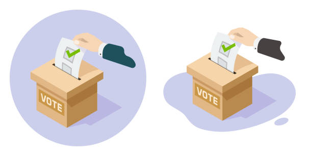 istock Voter voting in election ballot cardboard box 3d isometric vector graphic icon illustration modern design clipart image 1474077876