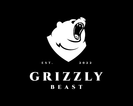 Grizzly Bear Angry Wildlife Wild Animal Predator Flat Mascot Vintage Hipster Vector  Design