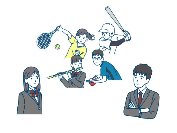 동아리 활동을 결정하는 학생 - tennis child white background sport stock illustrations