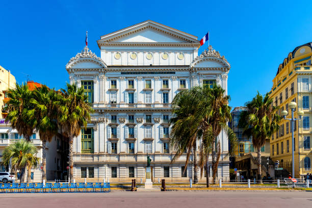 Historic Opera House and Theater hall at Promenade des Anglais along Nice beach on French Riviera in France stock photo