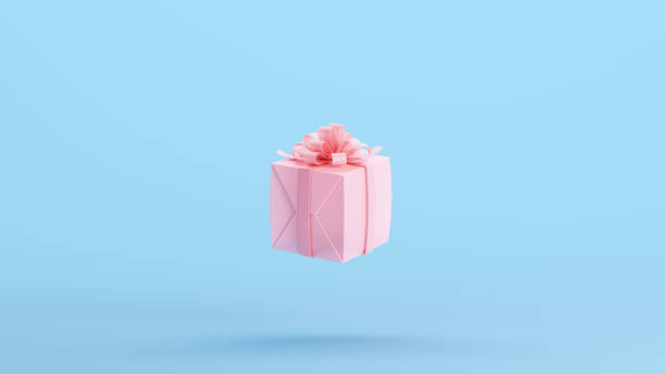 Pink Present Wrapping Paper Surprise Birthday Wedding Box Kitsch Blue Background