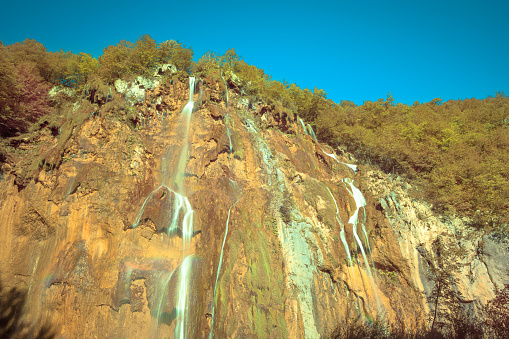 long exposure of the Veliki slap waterfall of Plitvice Lakes National Park in Croatia in the Lika region. UNESCO World Heritage of Croatia named Plitvicka Jezera.