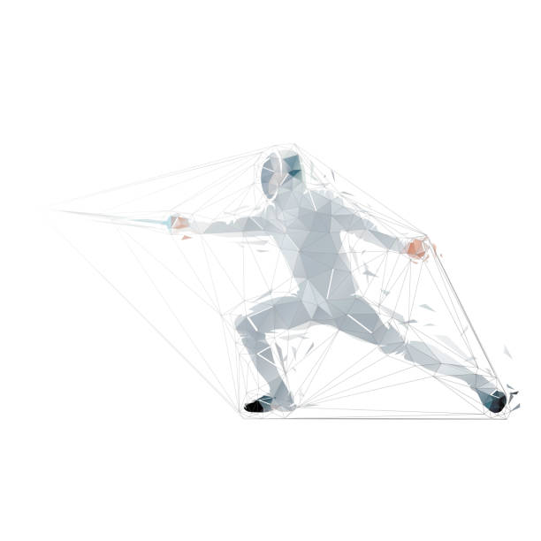 Fencing, low polygonal vector fencer, isolated geometric illustration from triangles vector art illustration