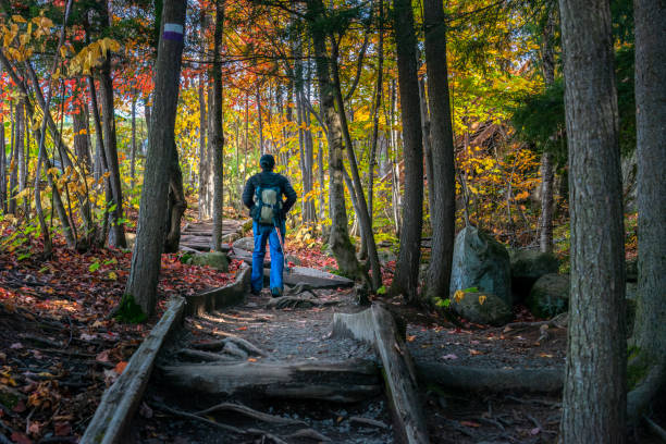Hiking Mont Tremblant in autumn. Quebec. Canada.