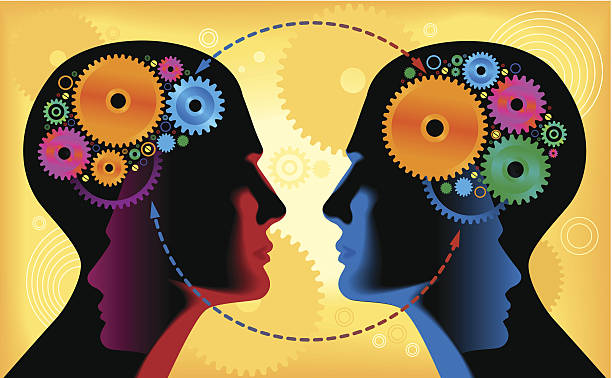 Two heads with gears in the brains vector art illustration