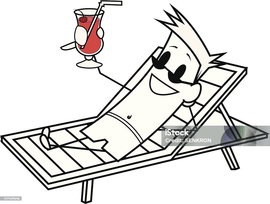 Dessin de place guy en vacances avec boissons - clipart vectoriel de Homme d'affaires libre de droits