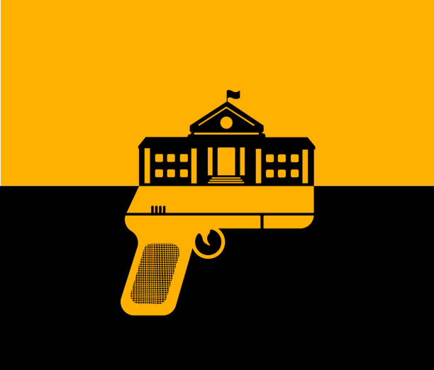 иллюстрация средней школы и пистолета - gun laws stock illustrations