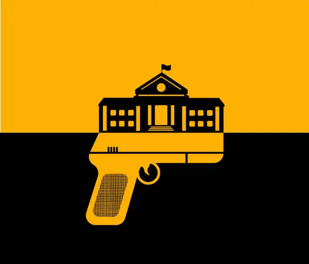 Vector illustration of Illustration of a high school and a gun
