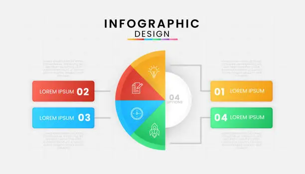 Vector illustration of Infographic template for business isolated on white background. Circle chart concept with 4 options, steps, part, Vector presentations.