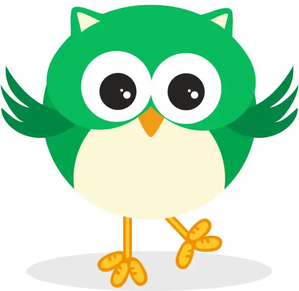 Vector illustration of Cute green owl isolated on white