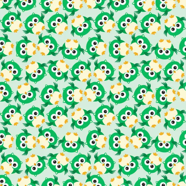 Vector illustration of Seamless background pattern with green owl