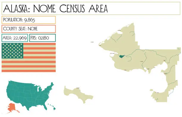 Vector illustration of Map of Nome Census Area in Alaska, USA.