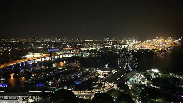 Amazing view of Miami bay from Top floor in downtown at night