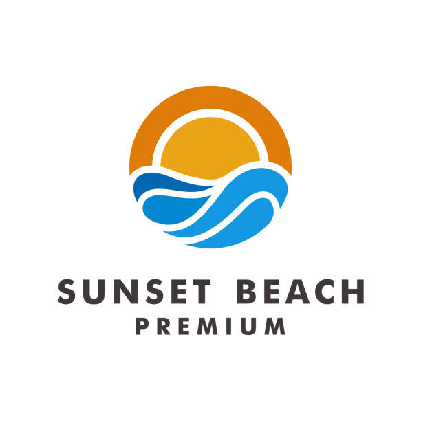 ilustraciones, imágenes clip art, dibujos animados e iconos de stock de puesta de sol en la playa símbolo icono símbolo vector de diseño ilustración - lugar turístico