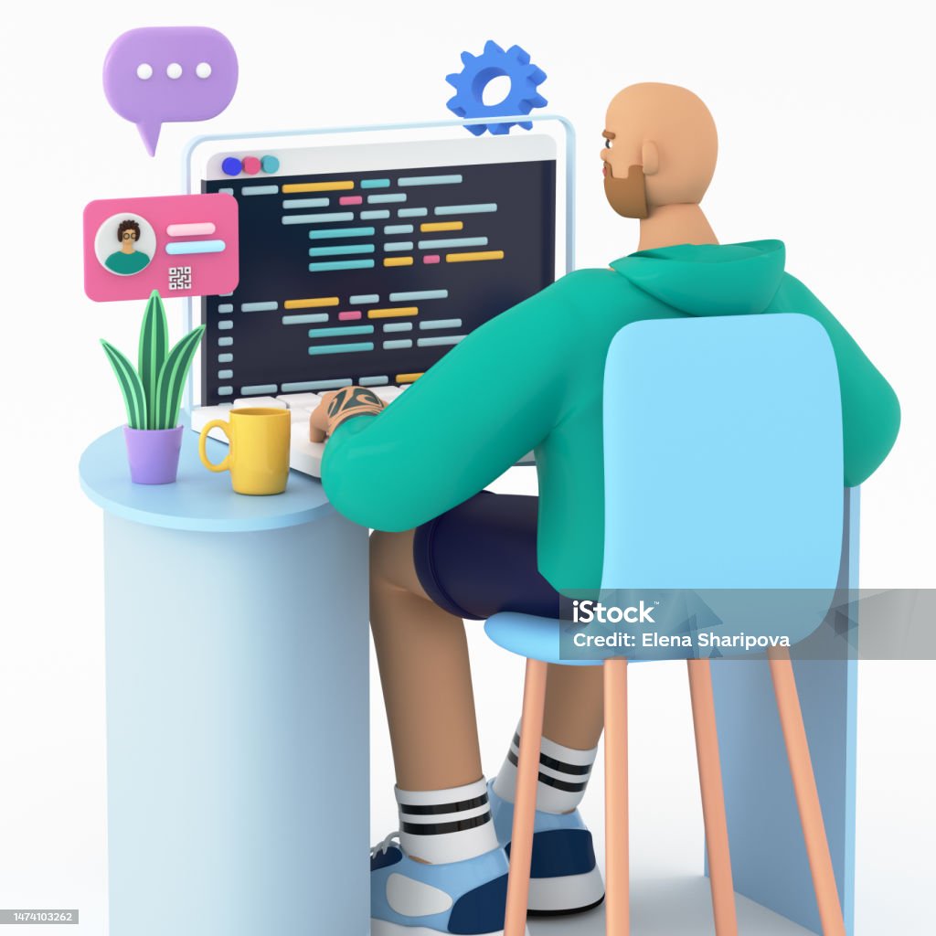 Programmer Manager Programmer Or Developer Sitting At The Desk And Coding Or Programming ...