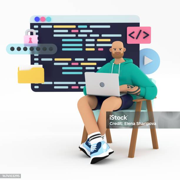 Programmer Or Coder Working On Computer Beard Handsome Man Programming ...