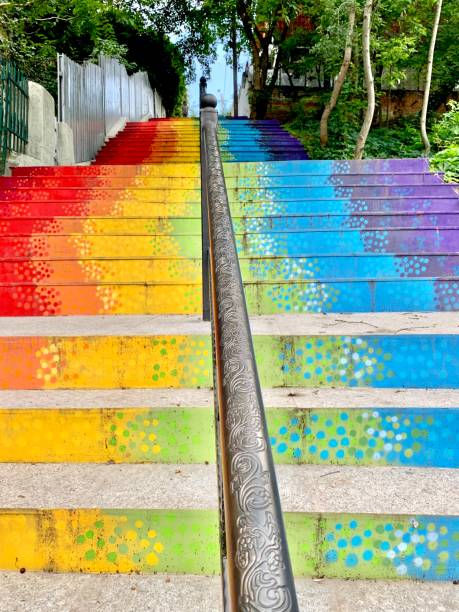 istock Rainbow colored stairs in Bucharest, close up on details 1474104561