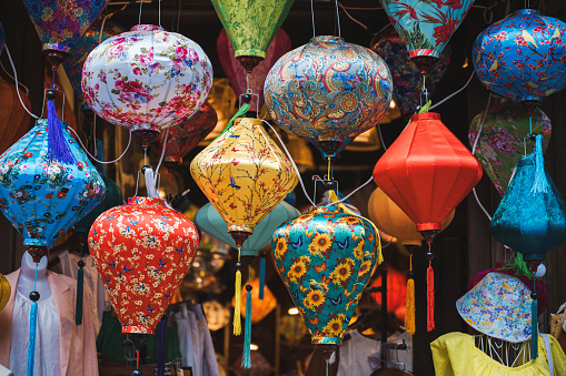 various multi colored lanterns in old town Hoi An, Vietnam