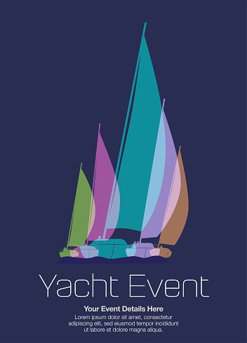 Colourful overlapping silhouettes of sailing boats or Yachts. Poster template, yacht, yachting, competition, wave, wind, sailing, sports race, sailboat,