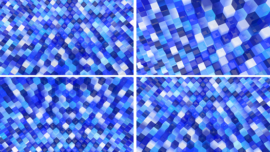 Cubes 3d backgrounds set. Square shapes. Backdrops collection. Wallpapers. 3d rendering. Abstract geometric. Blocks. Pixels. Simple textures. Digital illustrations.