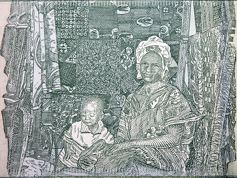 Market woman and her child from Liberian money - 100 dollars