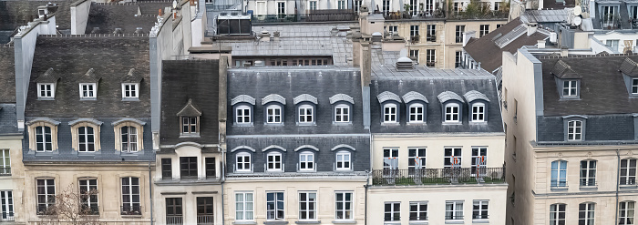 Paris, typical buildings in the Marais, aerial view from the Pompidou center