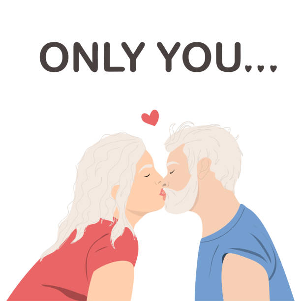 Old couple kissing Only you.. Vector illustration. kissing on the mouth stock illustrations