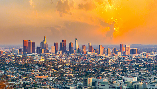 San Francisco, USA - March 18, 2019: skyline of Los Angeles in smog on a summer day, USA