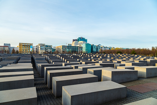 Berlin, Germany - April 2, 2016: View of Jewish Holocaust Memorial, Berlin, Germany