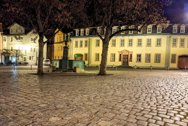 The Frauenplan with the Goethe House in Weimar at night stock photo
