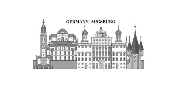 Vector illustration of Germany, Augsburg city skyline isolated vector illustration, icons