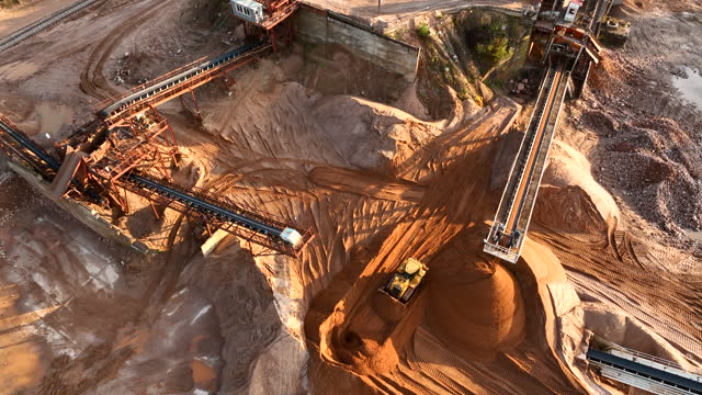 Sand Making Plant and Belt conveyor in mining quarry.