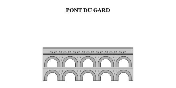 ilustraciones, imágenes clip art, dibujos animados e iconos de stock de francia, pont du gard landmark city skyline isolated vector illustration, icons - roman aqueduct