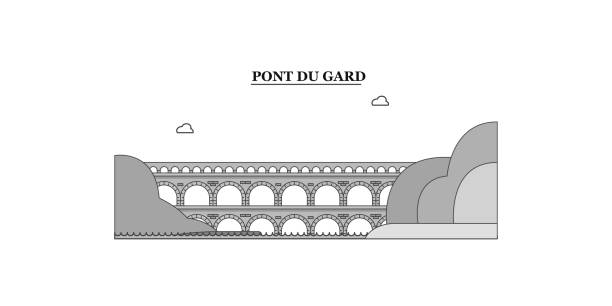 ilustraciones, imágenes clip art, dibujos animados e iconos de stock de francia, pont du gard city skyline aislado vector ilustración, iconos - roman aqueduct
