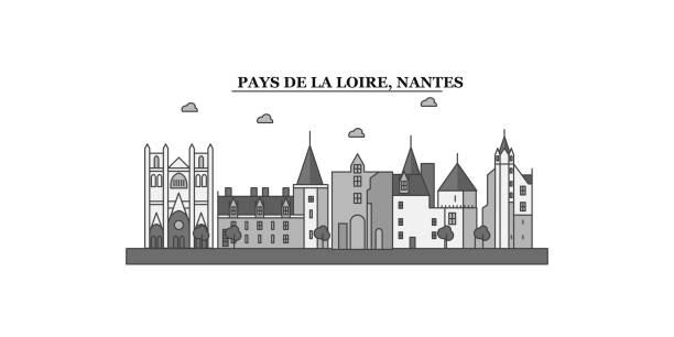 france, nantes city skyline isolated vector illustration, icons - nantes 幅插畫檔、美工圖案、卡通及圖標