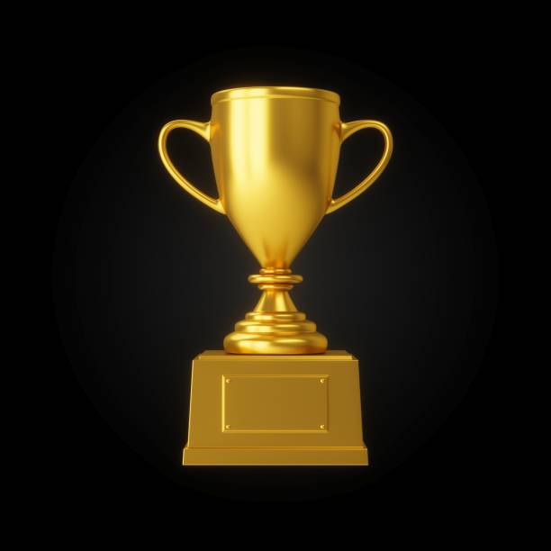 istock 3D Rendering Golden Award Trophy Cup isolated on black background 1474120345