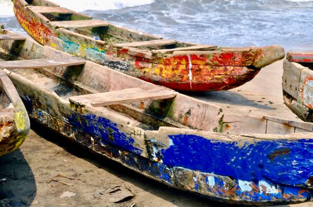 istock Two dugouts moored at the beach in Ghana 1474120548