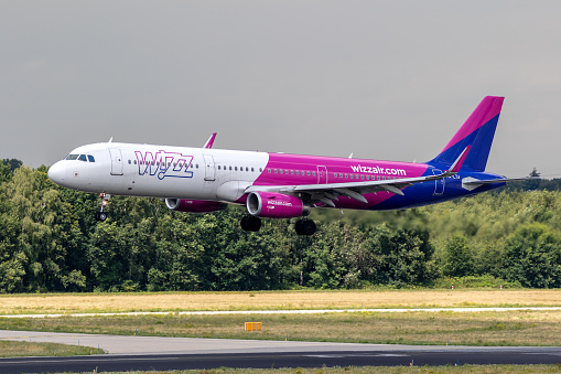 Wizz Air Airbus A321-231(WL) passenger plane arriving at Eindhoven Airport. The Netherlands - July 2, 2019