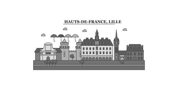 frankreich, lille stadt skyline isolierte vektorillustration, symbole - lille stock-grafiken, -clipart, -cartoons und -symbole