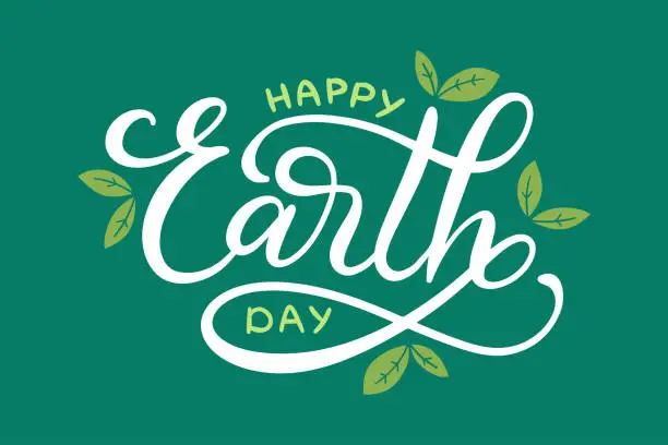 Vector illustration of Happy Earth Day hand lettering, vector illustration for Earth Day poster, holiday invitation, calligraphy on green background