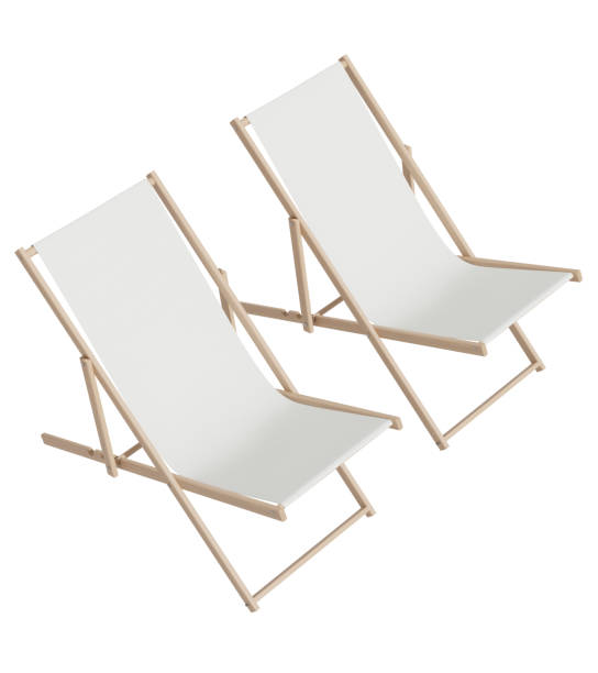 istock Two beach chairs in isolated background, 3d rendering. Lounge chairs illustration, concept of summer vacation, holiday season 1474122857