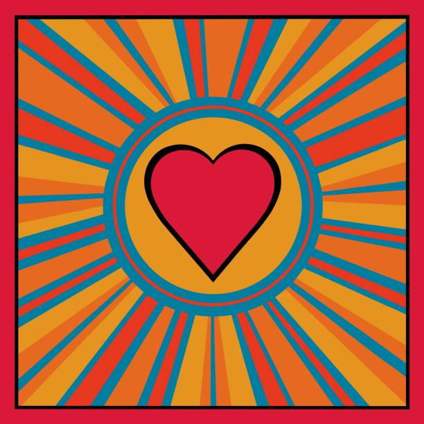 stockillustraties, clipart, cartoons en iconen met bright sunburst design with central heart in red. - central heating