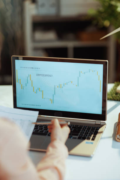 istock Seen from behind modern female making digital investment 1474124176